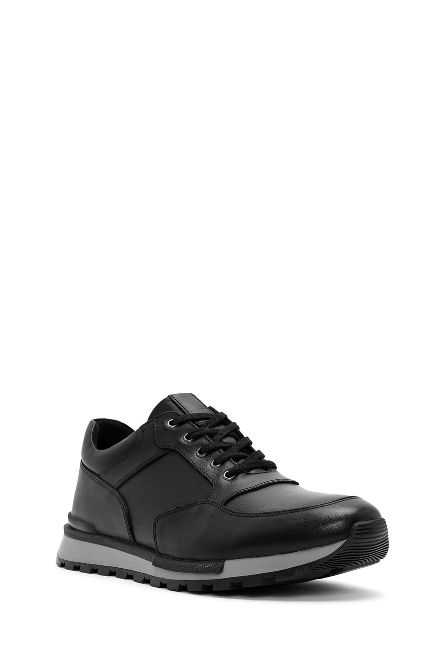 Erkek Siyah Bağcıklı Deri Casual Sneaker