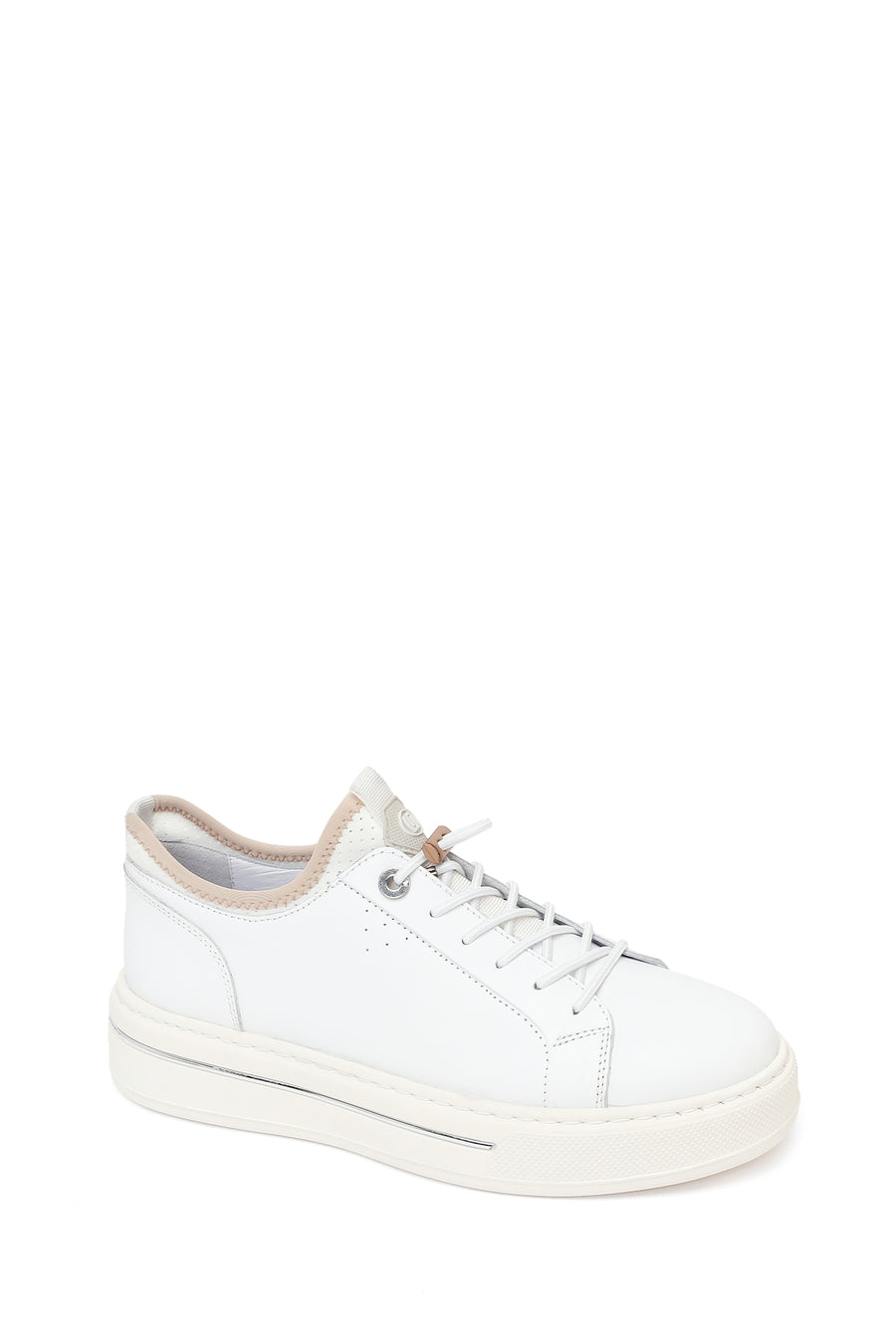 Men's White Lace-up Thick-Sole Leather Sneaker