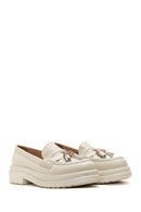 Women's Beige Leather Tassel Loafer | Derimod