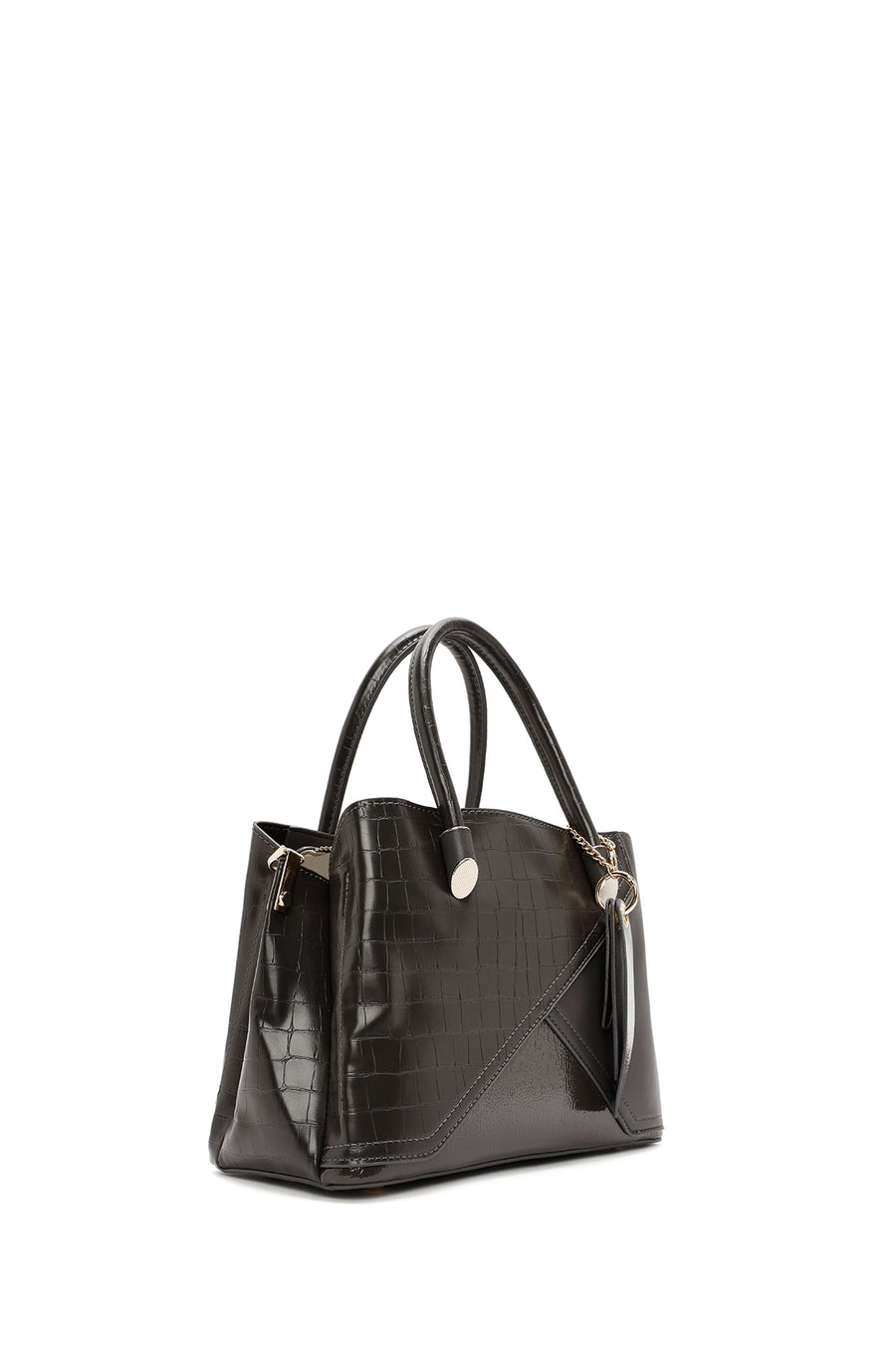Women's Gray Long Strap Crocodile Handbag