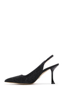 Women's Black Leather Stone Heeled Stiletto | Derimod