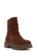 Women's Brown Zippered Suede Leather Boots | Derimod