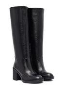 Woman Black Zippered Chunky Heels Leather Boot | Derimod