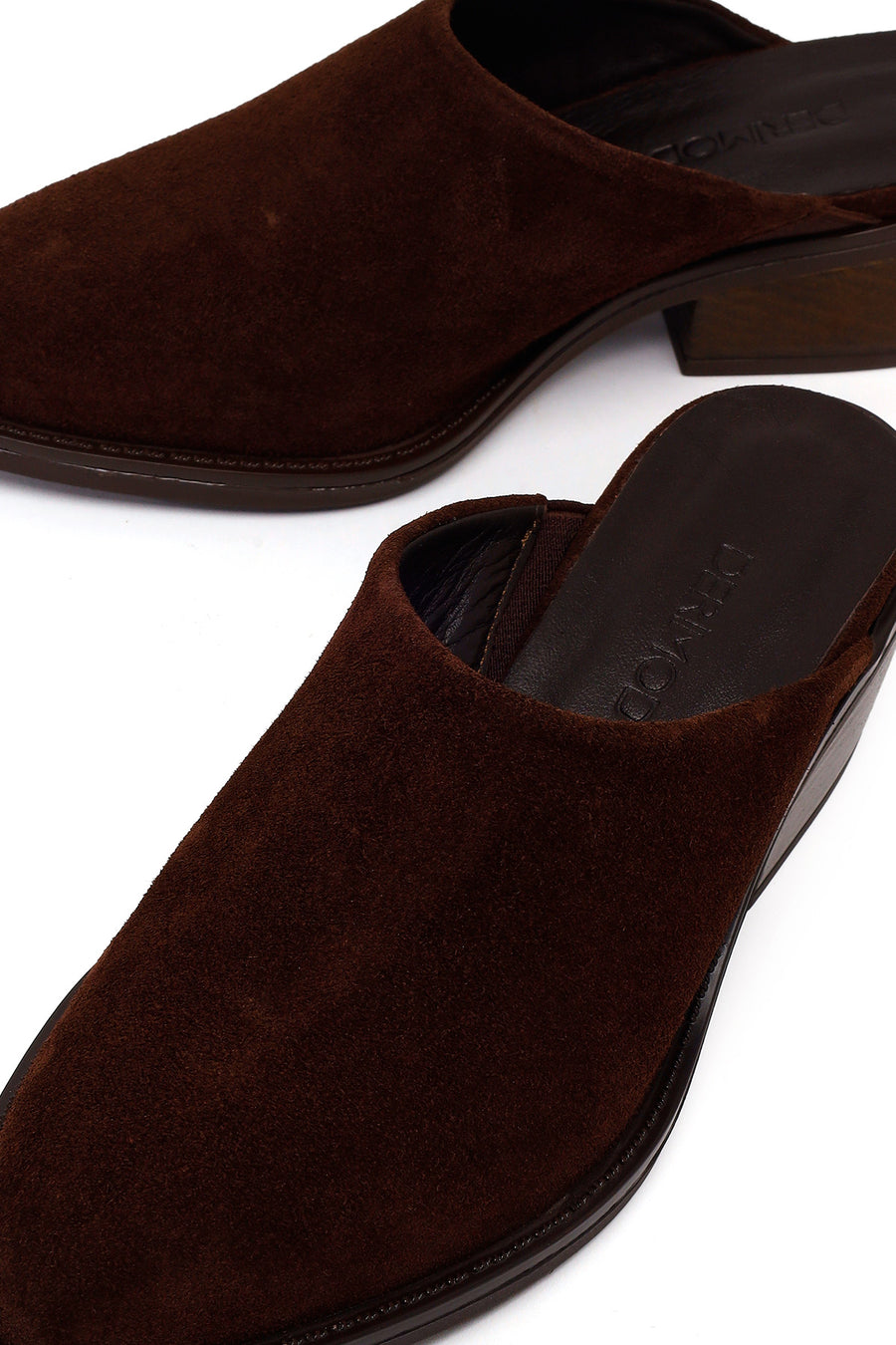 Woman Brown Mule Backless Chunky Heeled Suede Slipper