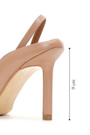 Women's Beige Leather Heeled Slingback Shoes | Derimod