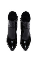 Women's Black Zippered Patent Leather Heeled Boots | Derimod