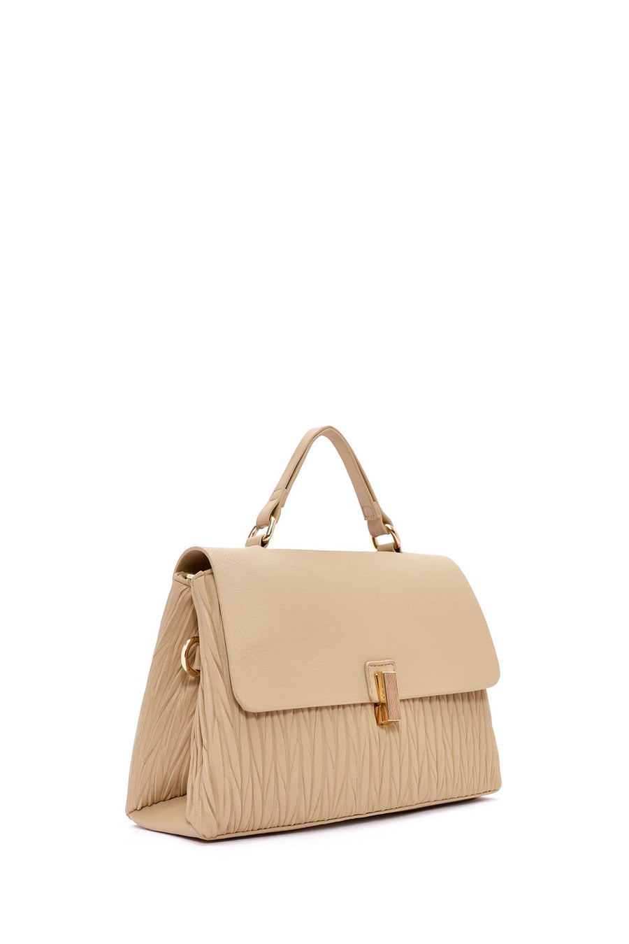 Women's Beige Long Strap Handbag with Accessory Detail