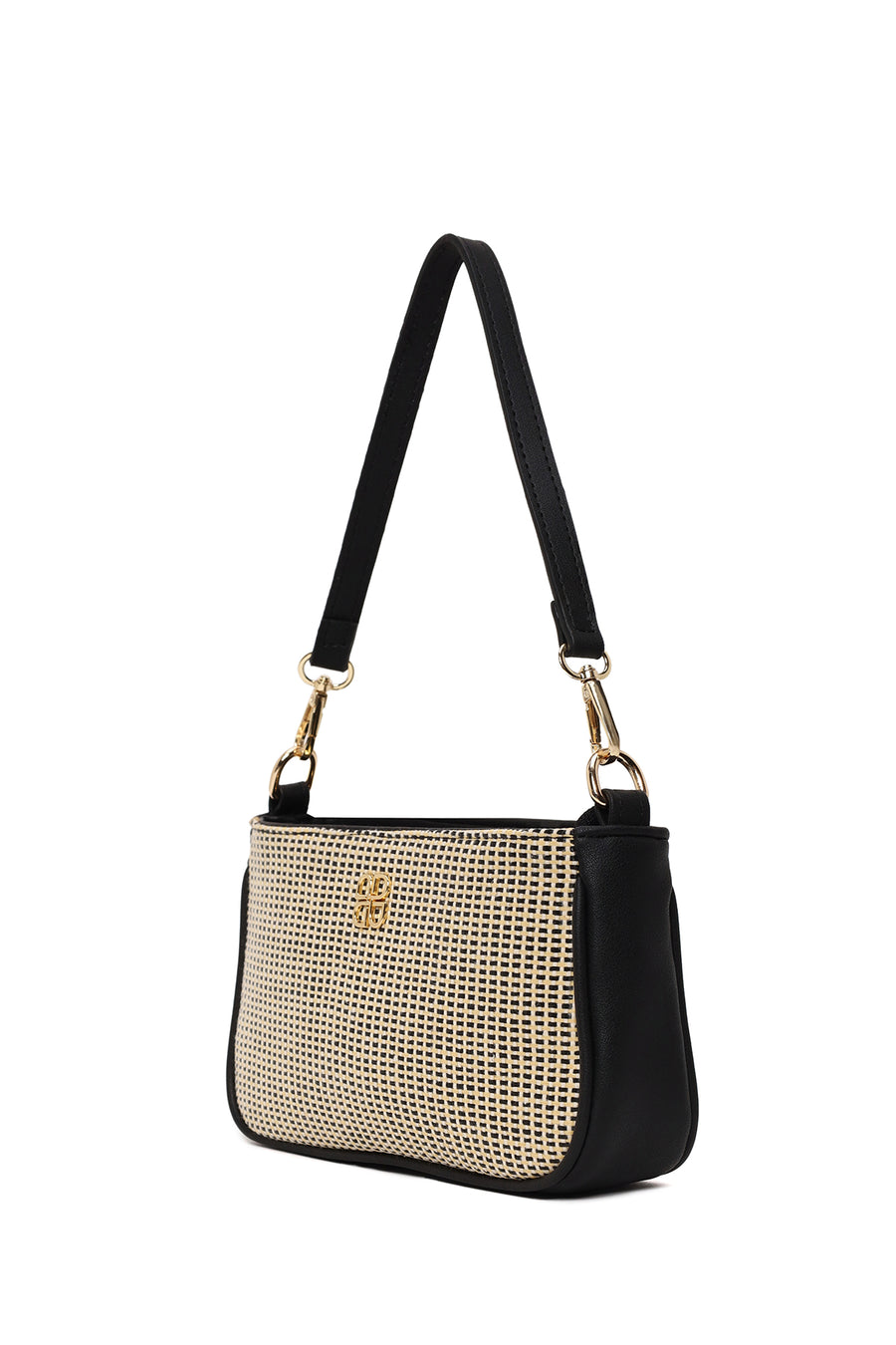 Women's Black Long Strap Straw Shoulder Bag