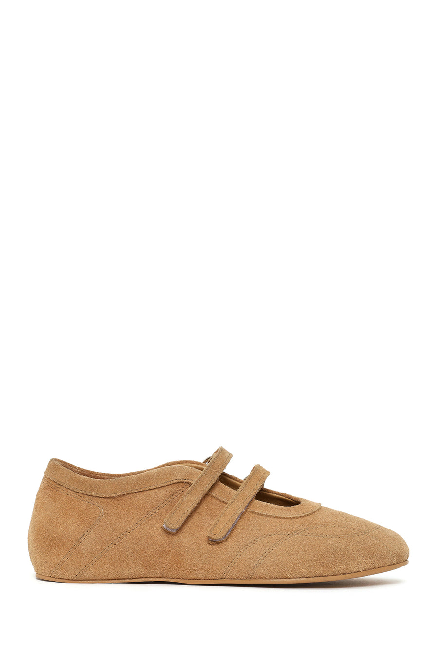 Woman Beige Double-Strap Suede Leather Ballerine Shoes 26PFD271210 | Derimod