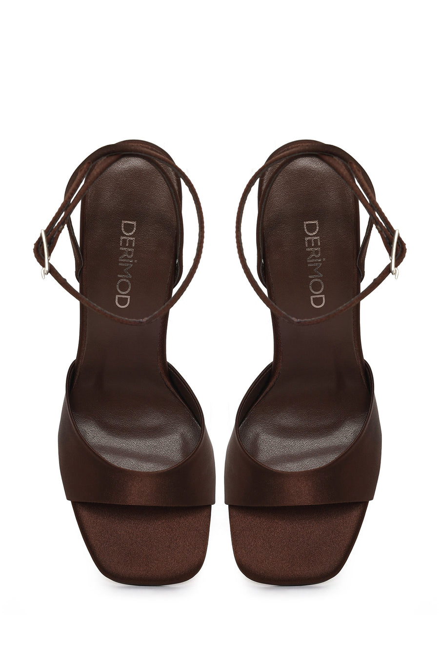 Women's Brown Ankle Buckle High Thin Heel Fabric Sandals