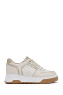 Women's Beige Lace-up Thick-Sole Leather Sneaker | Derimod