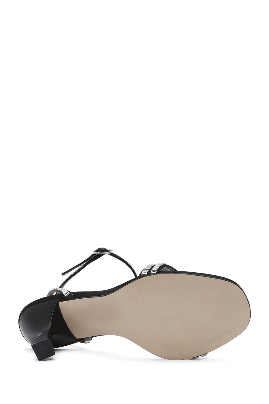 Women's Black Ankle Buckle Stoned Thin Heel Sandals