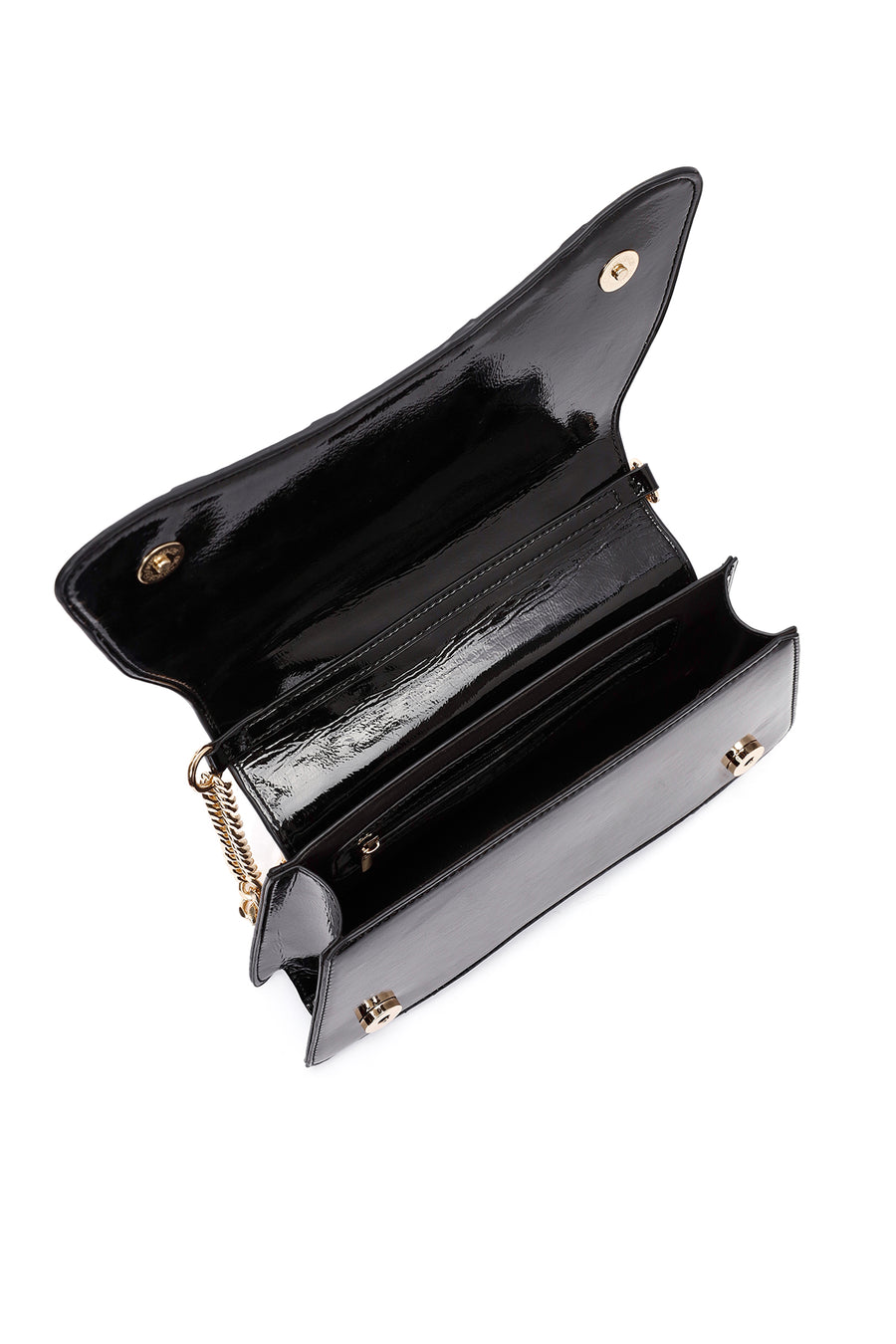 Women's Black Chain Strap Patent Leather Shoulder Bag