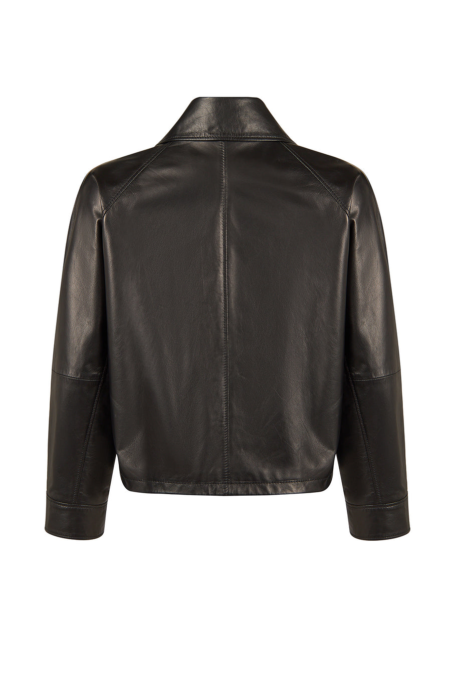 Miami Woman Black Oversize Short Leather Jacket