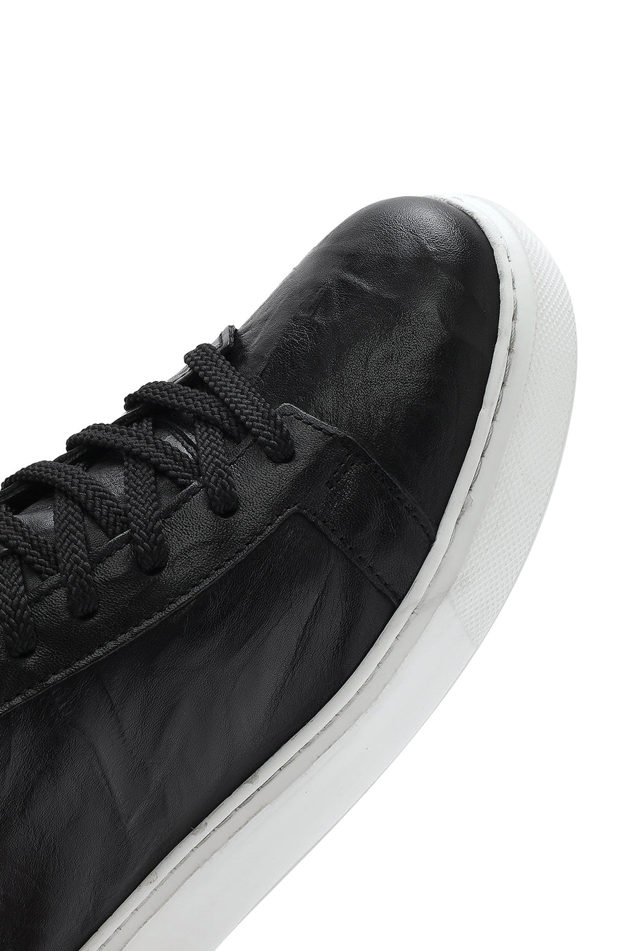 Men's Black Lace-Up Chunky Sole Printed Leather Sneaker