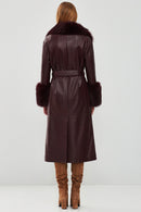 Penelope Women's Burgundy Fur Leather Coat | Derimod