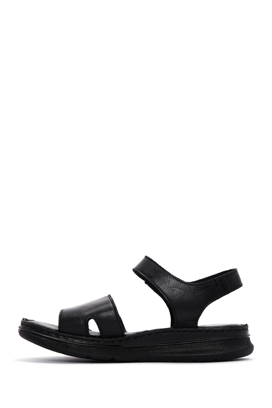 Women's Black Ankle Strap Leather Comfort Sandals