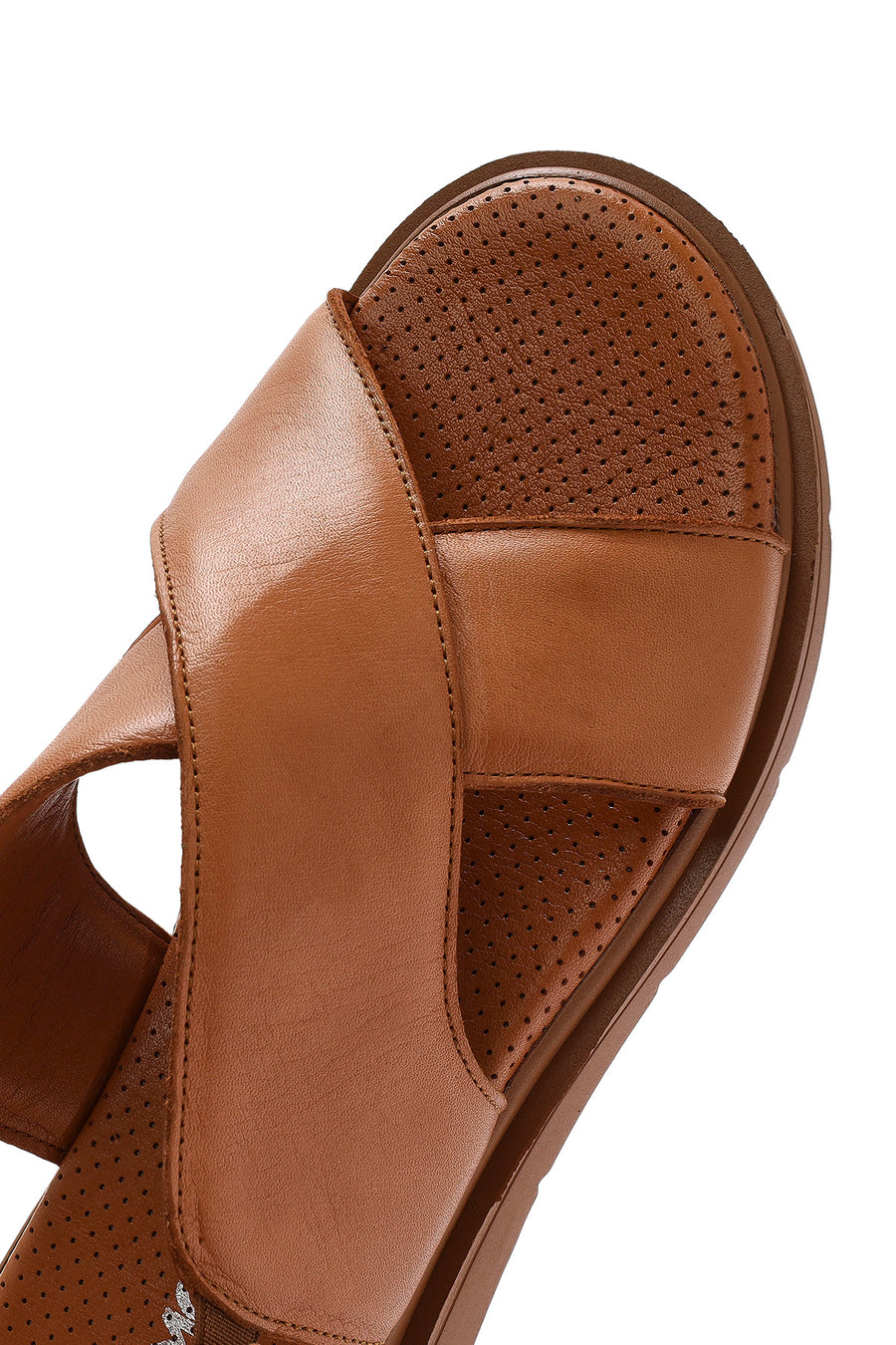 Women's Tan Elastic Leather Sandals