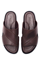 Men's Brown Leather Slippers | Derimod