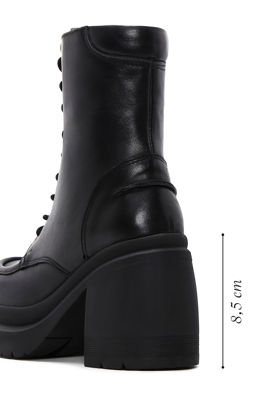 Women's Black Leather Platform Heeled Boots