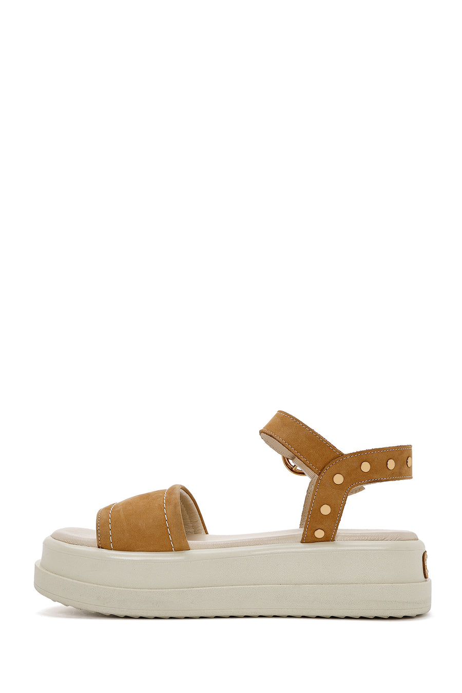 Women's Tan Ankle Buckle Thick Soled Nubuck Leather Sandals