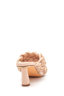 Women's Beige Knitted Heeled Slippers | Derimod
