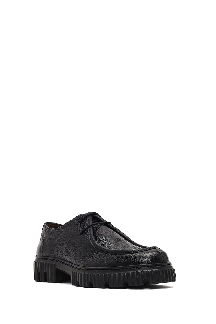 Men's Black Lace-Up Thick-Soled Leather Casual Shoe