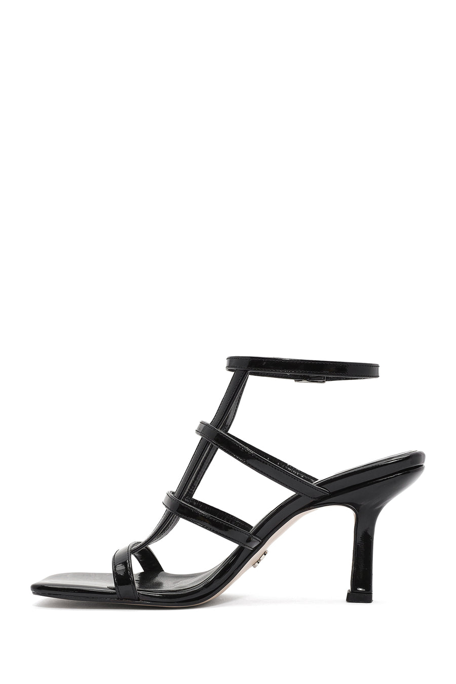 Women's Black Ankle Buckle Thin Heel Patent Leather Sandals