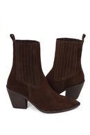 Woman Brown Chunky-Heeled Suede Cowboy Boots | Derimod