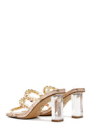 Women's Pink Transparent Thick Heeled Slippers | Derimod