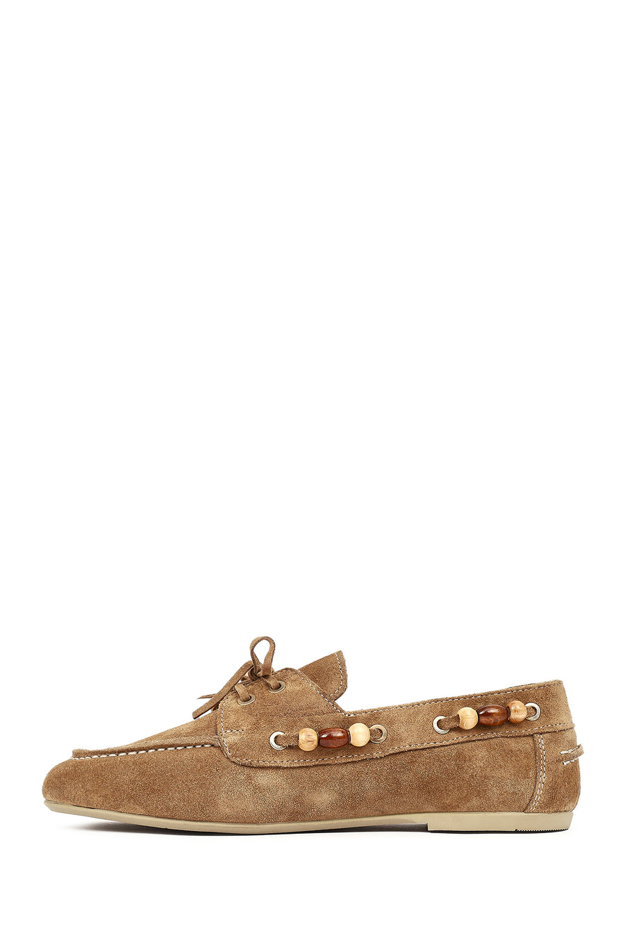 Women's Tan Suede Leather Loafer with Accessory Details