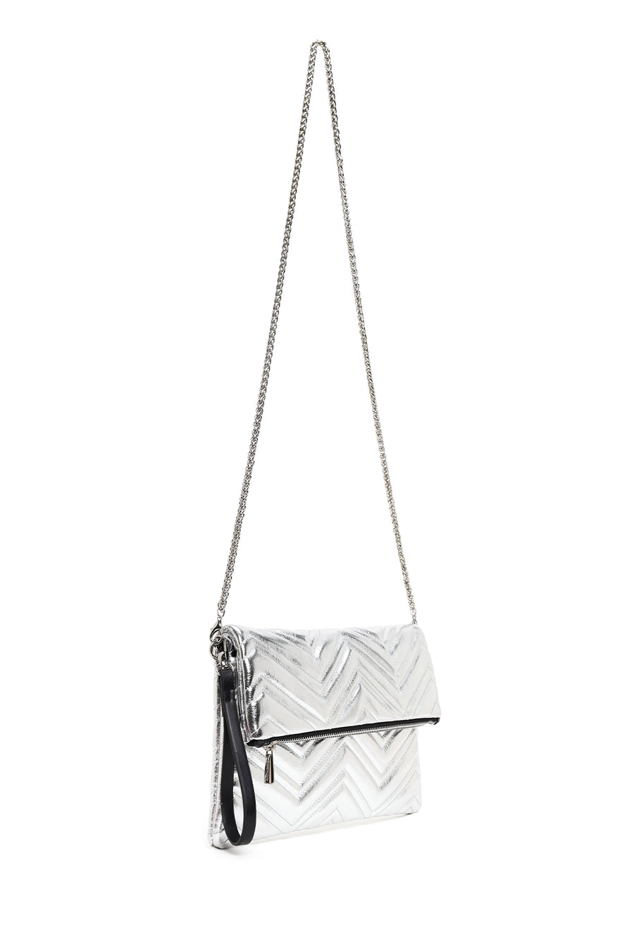 Woman Silver Chain-Strap Quilted Clutch Bag