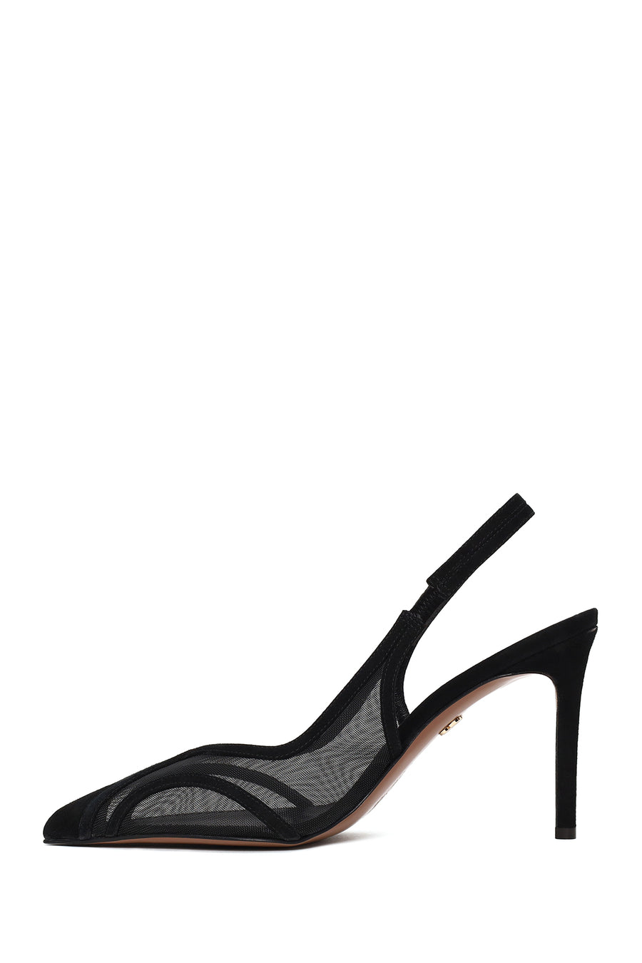 Woman Black High Thin Heeled Backless Suede Shoes