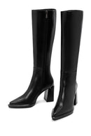 Women's Black Heeled Zippered Classic Leather Boots | Derimod