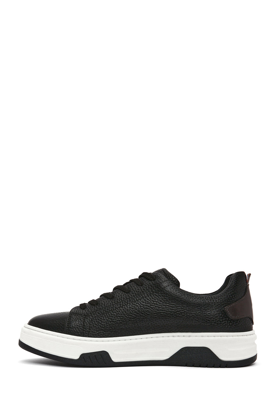 Men's Black Lace-up Thick-Sole Leather Sneaker