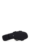 Women's Black Stone Flat Slippers | Derimod