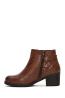 Women's Tan Leather Buckle Heeled Boots | Derimod