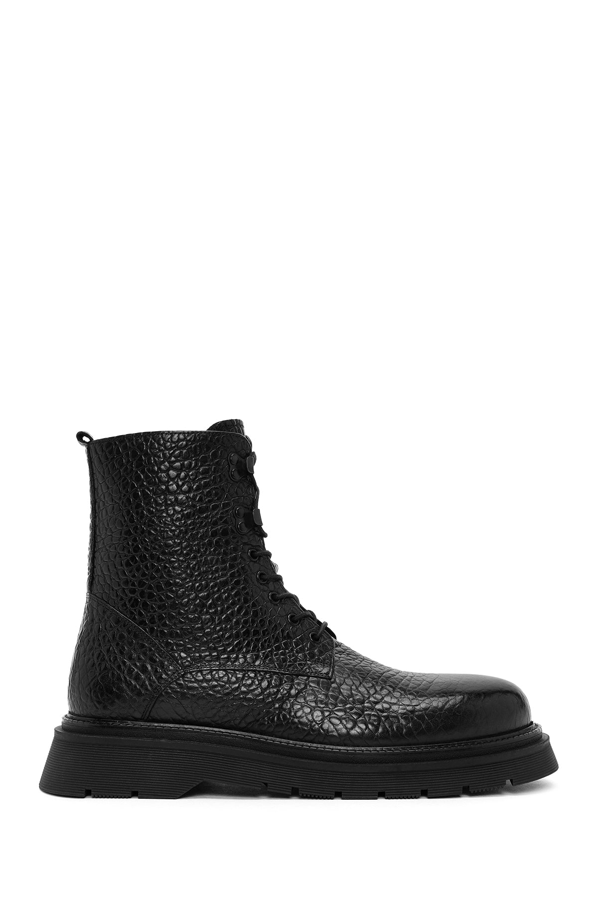 Men's Black Zippered Leather Casual Combat Boots 24WFD7206FT | Derimod