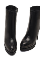 Woman Black Zip Closure Platform High Thick-Heeled Leather Boots | Derimod