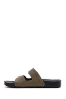 Men's Mink Double Buckle Suede Leather Slippers | Derimod