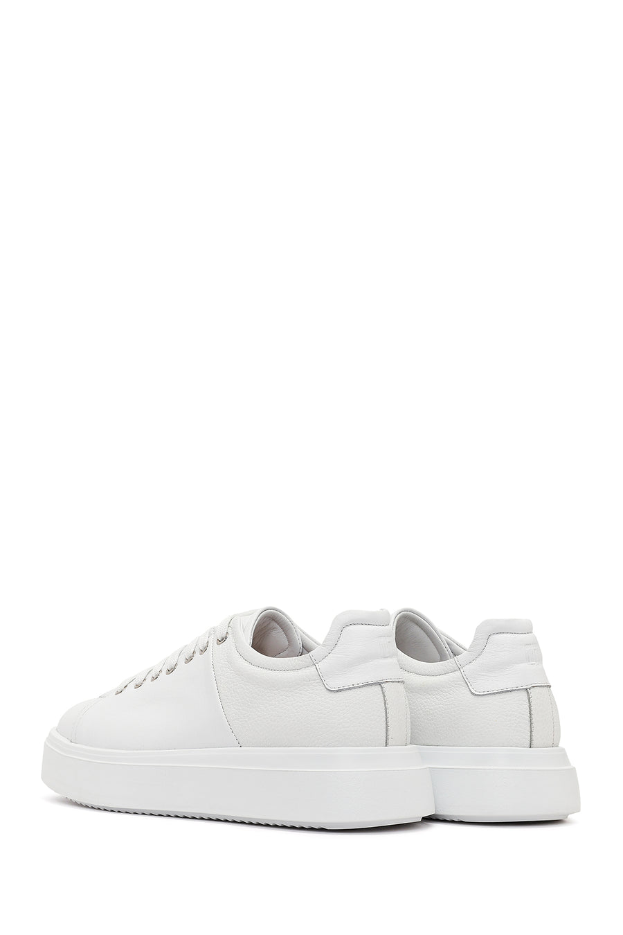 Men's White Lace-up Thick-Sole Leather Sneaker