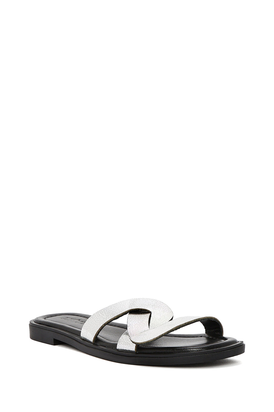 Women's Grey Metallic Leather Slippers