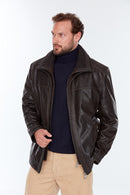 Roberto (Plus) Men's Brown Leather Jacket | Derimod