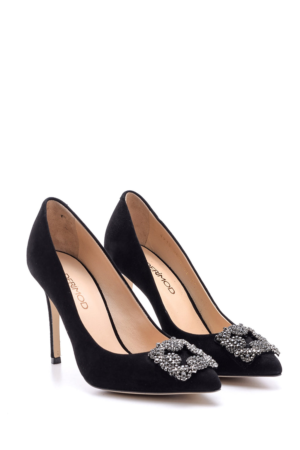 Kadın Taşlı Süet Deri Stiletto