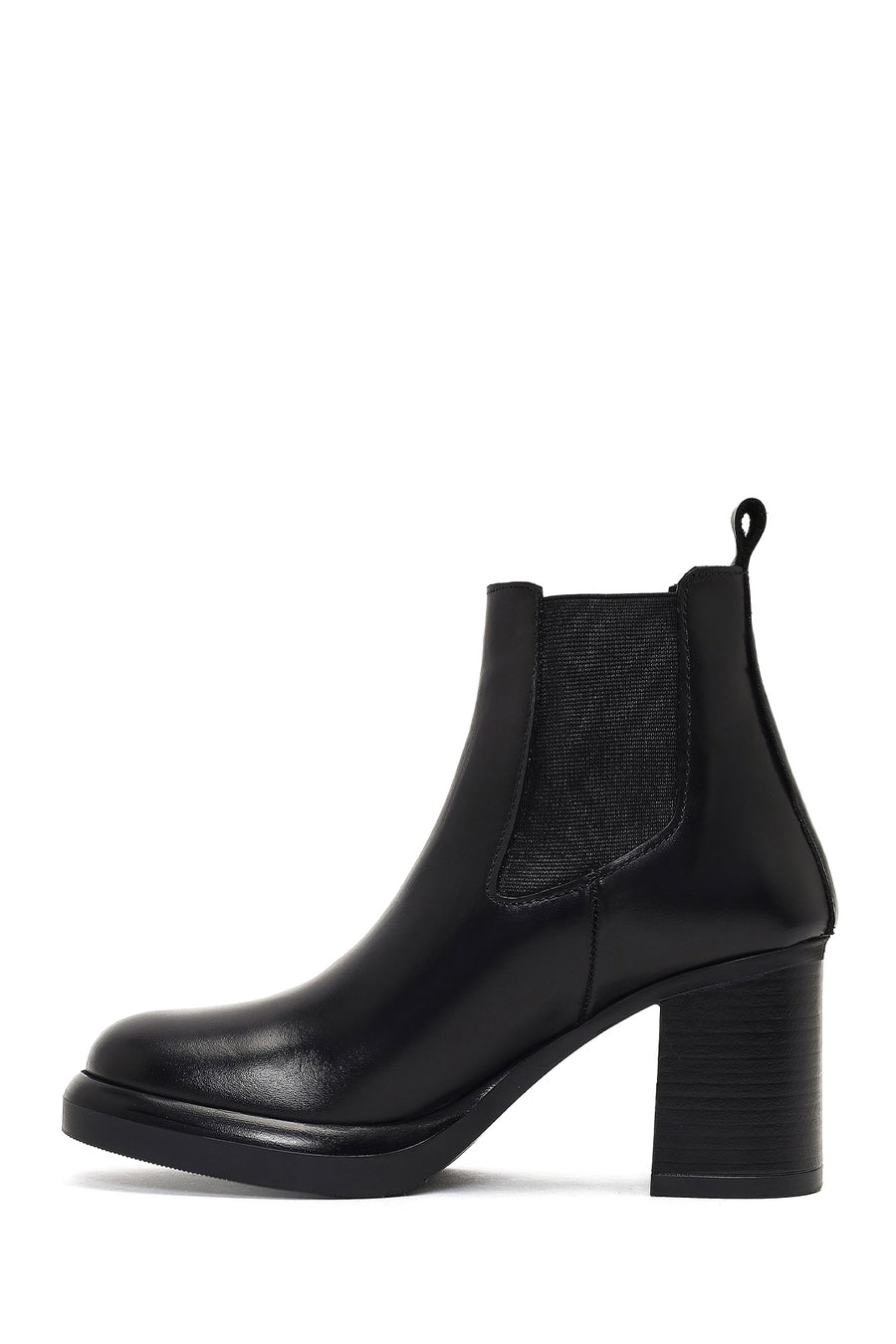 Women's Black Thick Heeled Leather Chelsea Boot