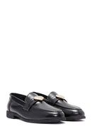 Women's Black Accessory Detailed Leather Masculine Loafer | Derimod