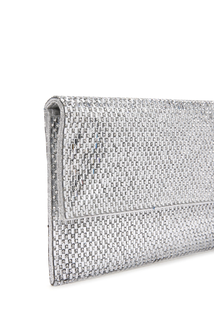 Women's Silver Long Chain Strap Stone Evening Clutch Bag
