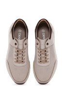 Men's Beige Leather Printed Sneaker | Derimod