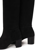 Woman Black Thick-Heeled Suede Boots | Derimod