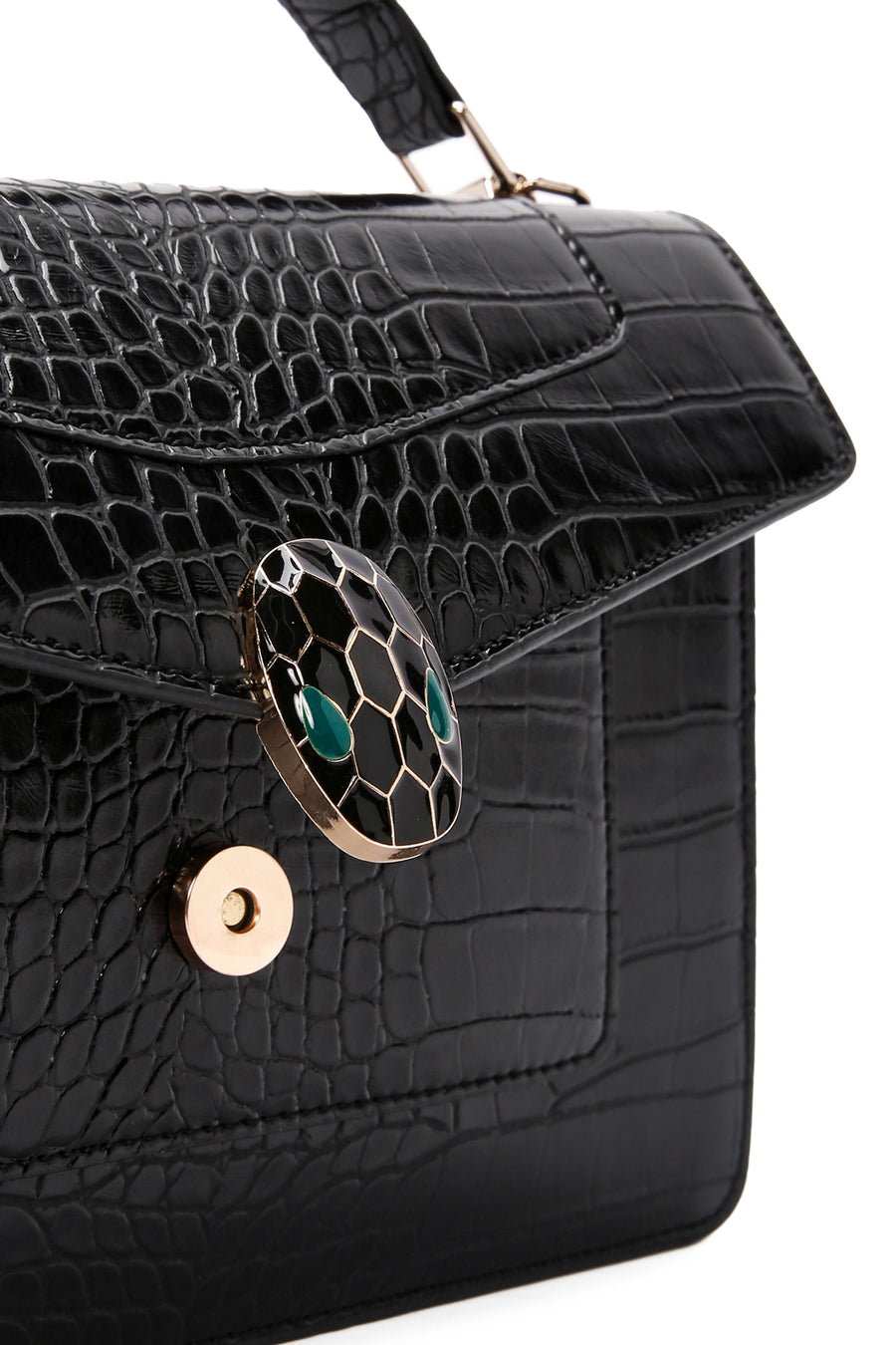 Women's Black Long Strap Crocodile Patterned Shoulder Bag